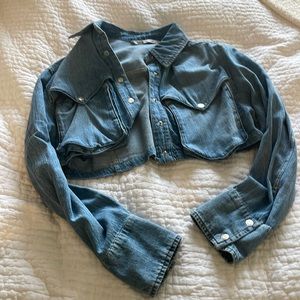 Ultra cropped zara denim jacket! Super cute over a slip dress